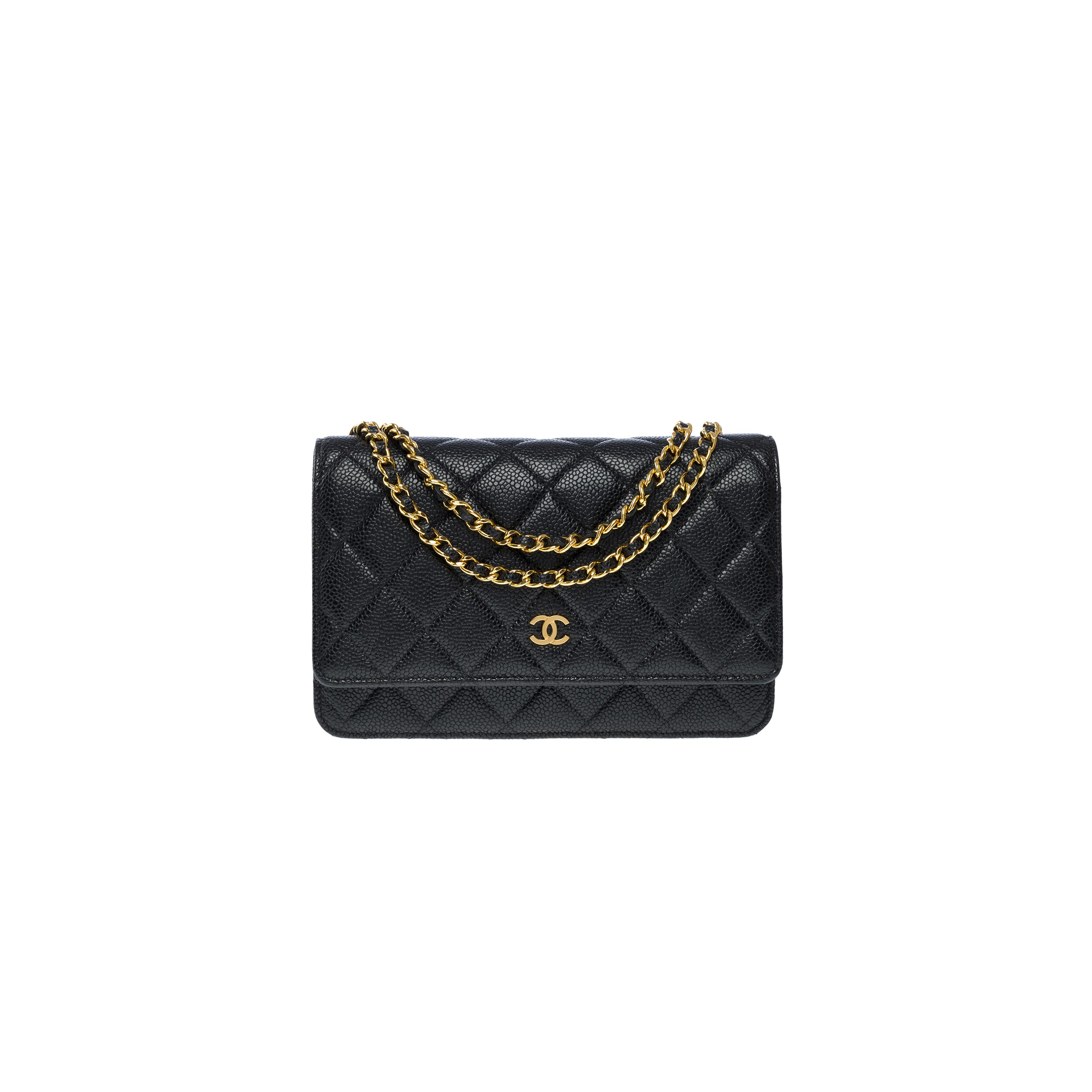 Ch*el wallet on chain bag in black leather as4860 (19*13*4cm)